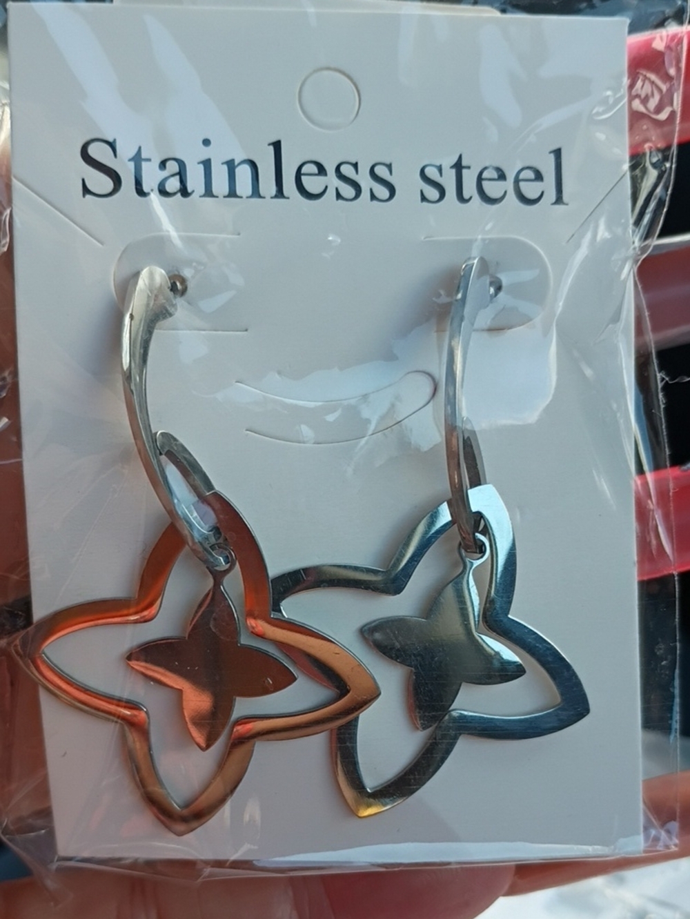 Stainless Steel Flower Drop Earrings - Silver